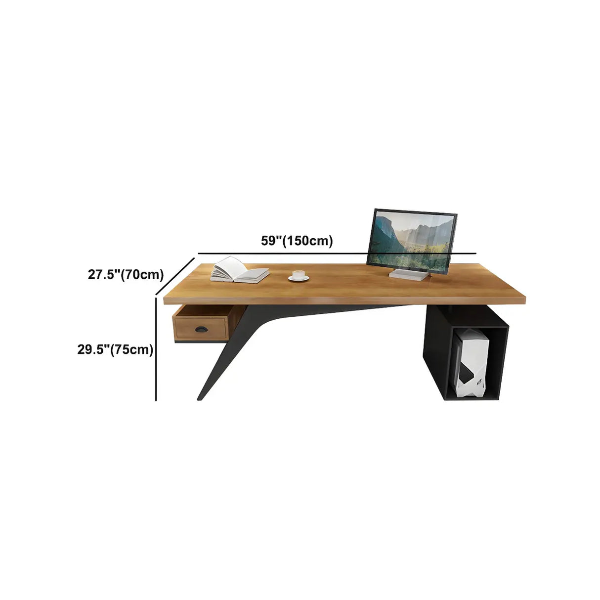 Brown Pine Wood Office Desk with Storage Drawers Image - 9