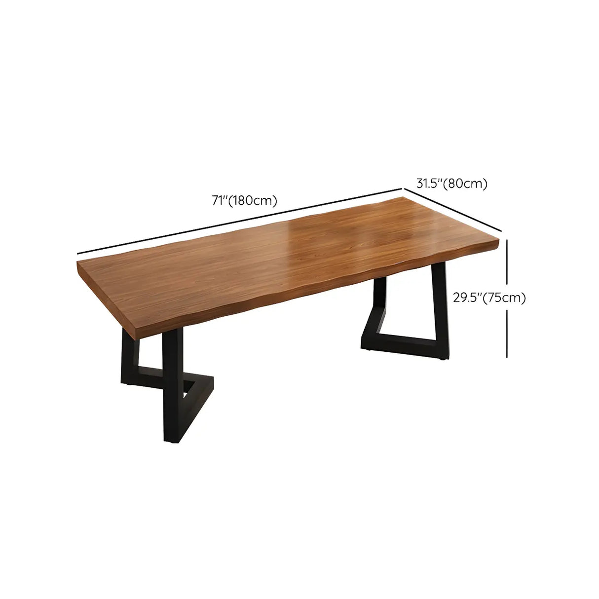 Brown Pine Wood Rectangular Iron Sled Writing Desk Image - 17