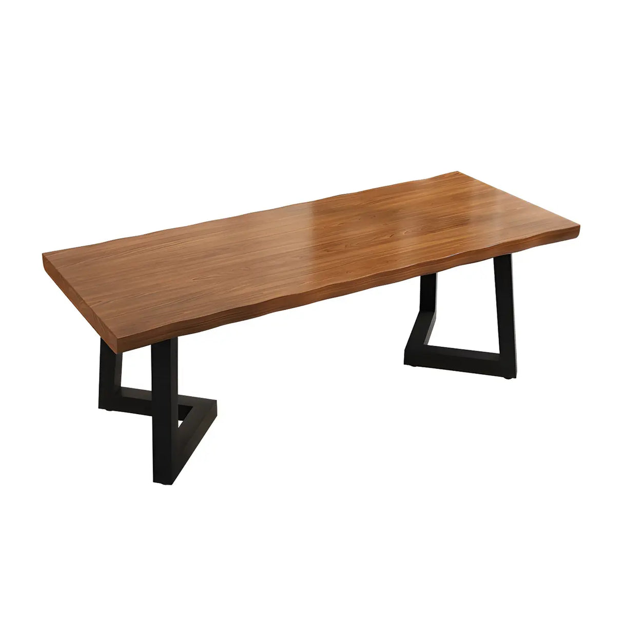 Brown Pine Wood Rectangular Iron Sled Writing Desk Image - 5