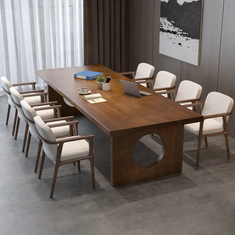Brown Pine Wooden Multi-person Conference Desk Image - 1
