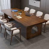 Brown Pine Wooden Multi-person Conference Desk Image - 3