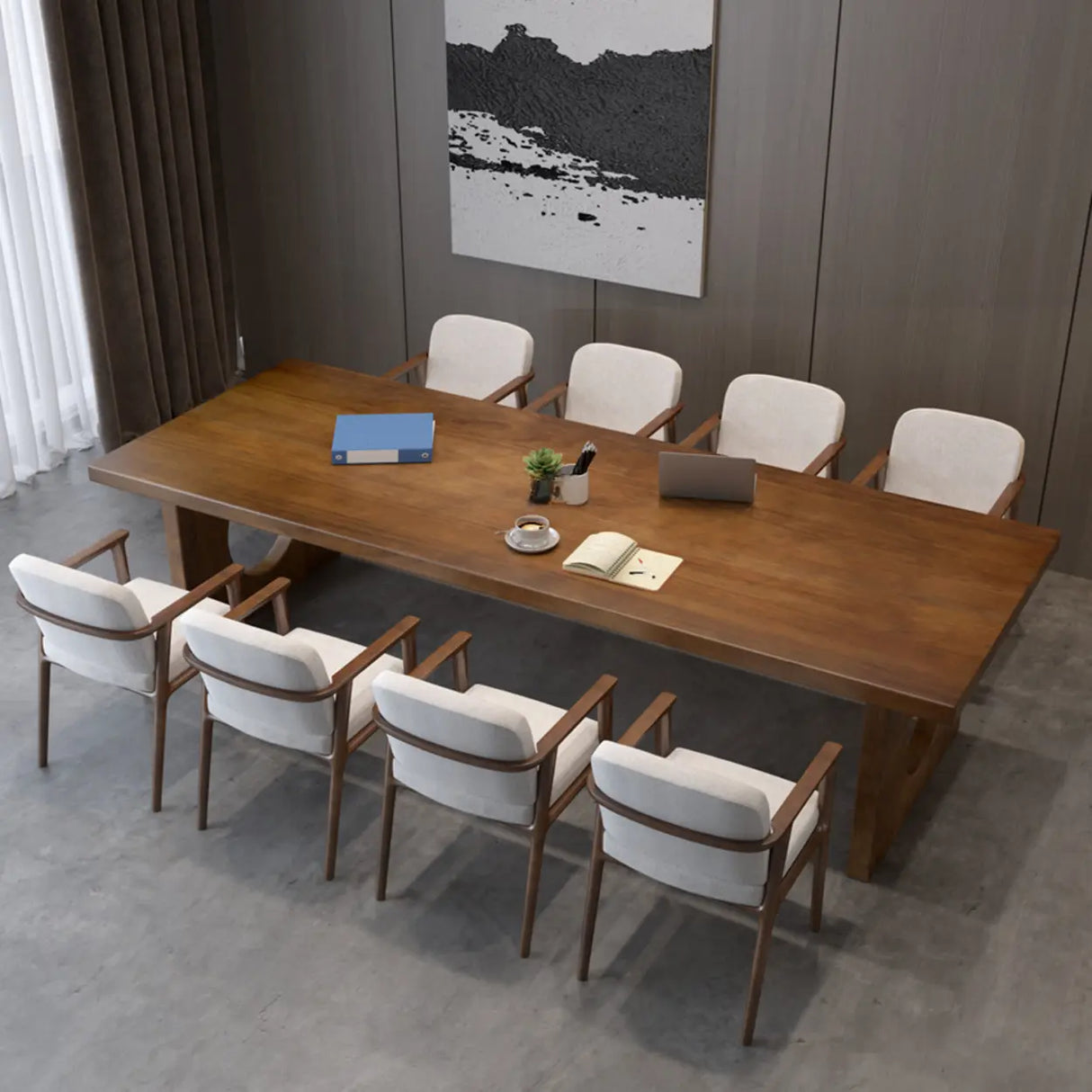 Brown Pine Wooden Multi-person Conference Desk Image - 4