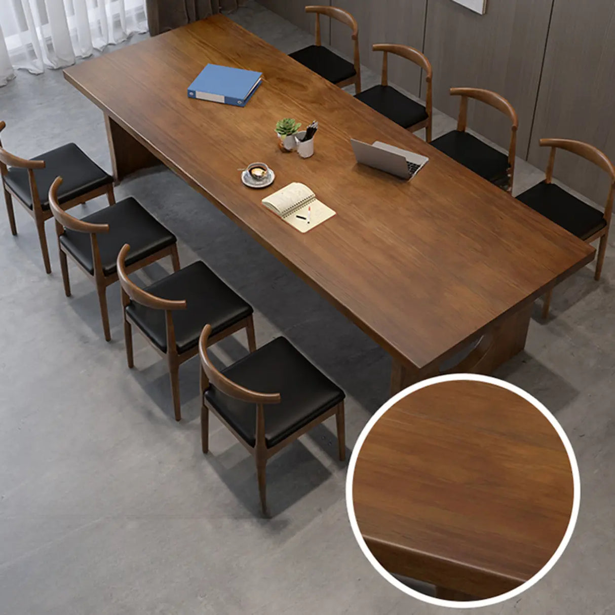Brown Pine Wooden Multi-person Conference Desk Image - 6