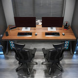 Brown Pine Wooden Rectangle Iron Sledge Gaming Desk Image - 4