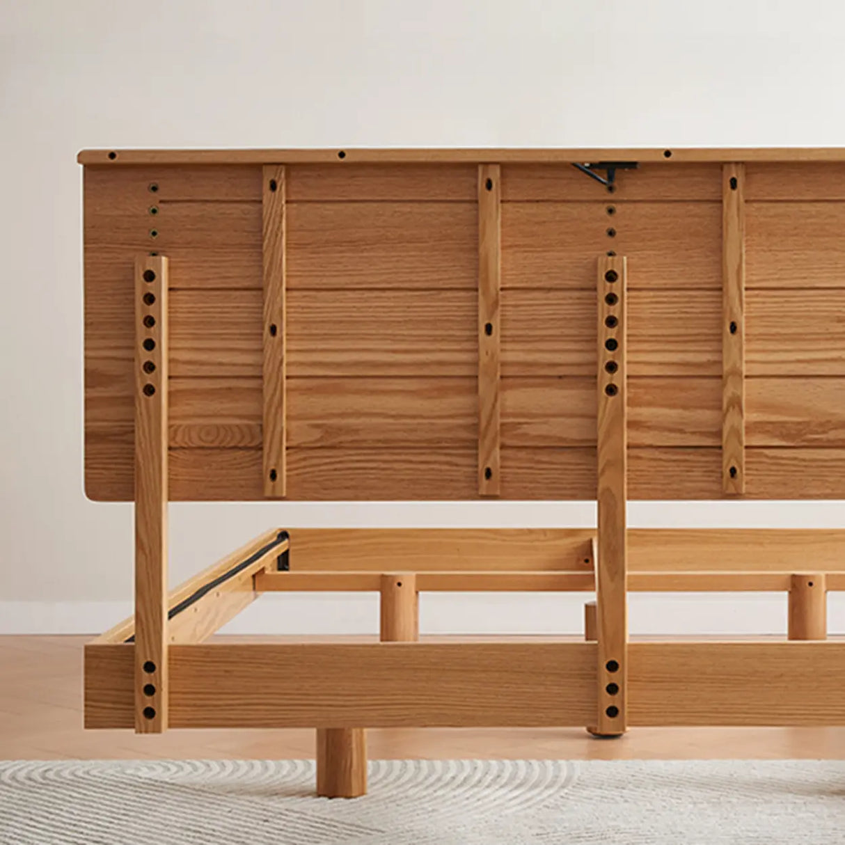 Brown Queen Minimalist Wooden Storage Bed with Shelves Image - 9