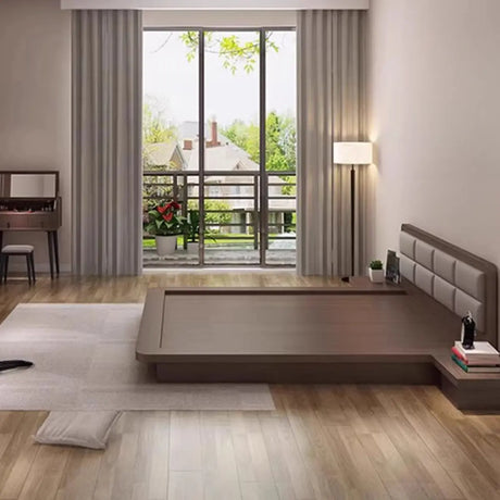 Brown Queen Square Wood Fixed Height Untufted Tatami Bed Image - 2
