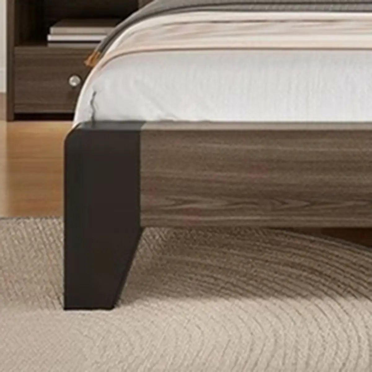 Brown Queen Wood Platform Headboard Bed with Shelf Image - 10
