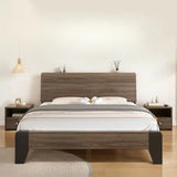 Brown Queen Wood Platform Headboard Bed with Shelf Image - 3