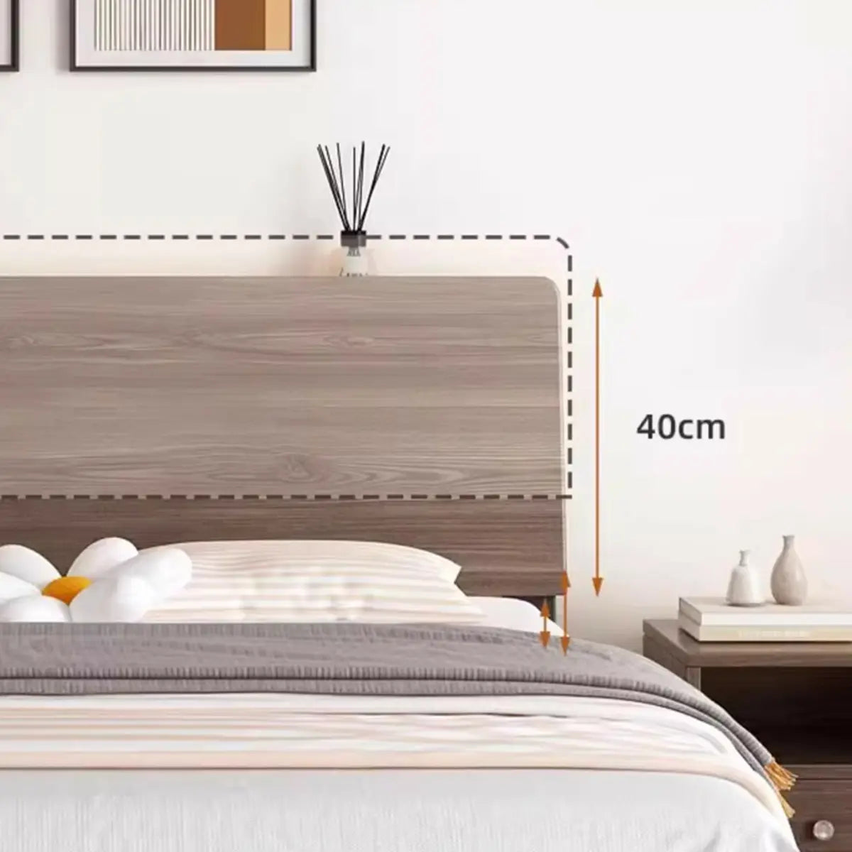 Brown Queen Wood Platform Headboard Bed with Shelf Image - 7
