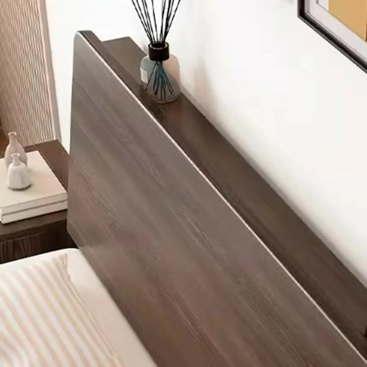 Brown Queen Wood Platform Headboard Bed with Shelf Image - 9