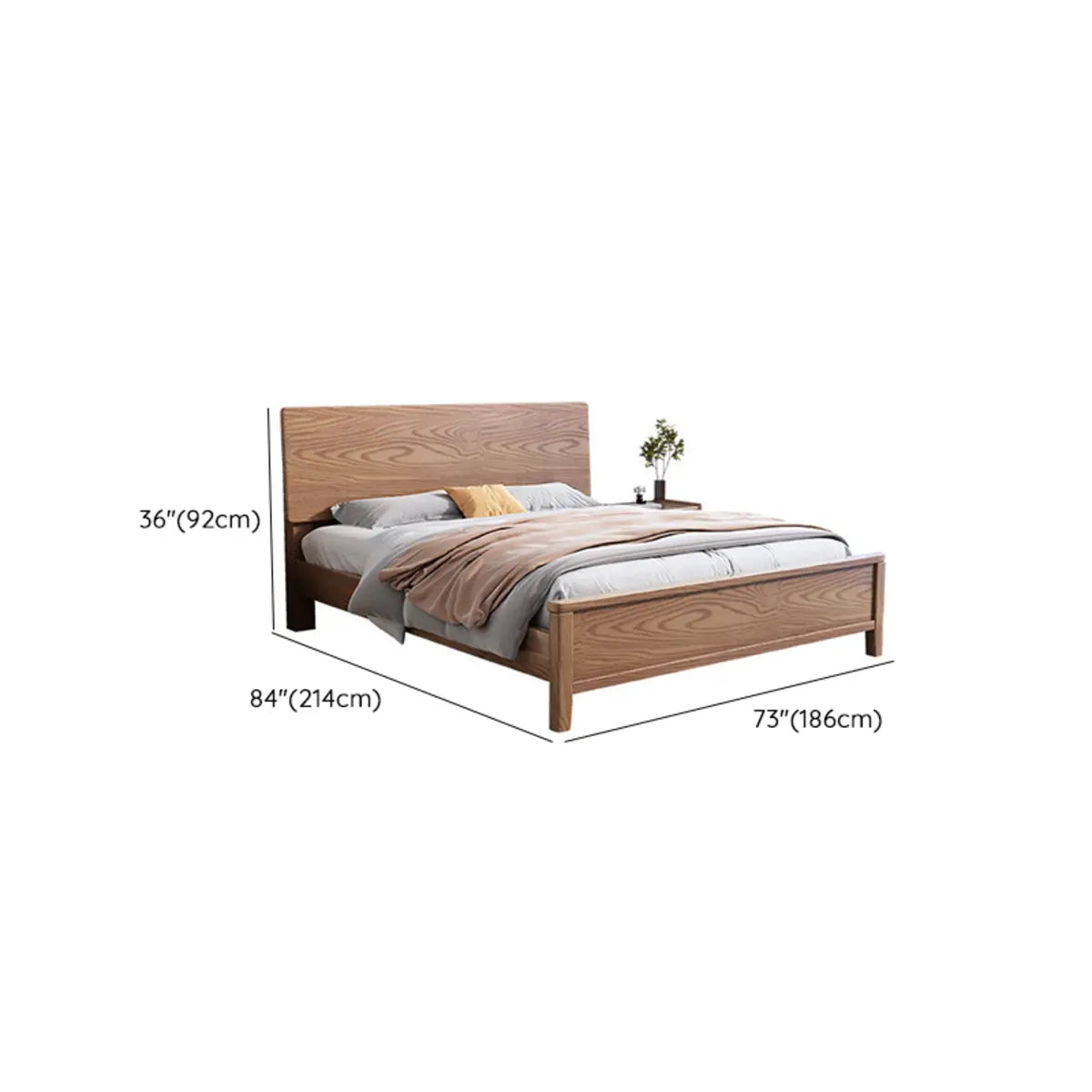 Brown Queen Wood Solid Color Panel Bed with Headboard Image - 10