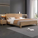 Brown Queen Wood Solid Color Panel Bed with Headboard Image - 3