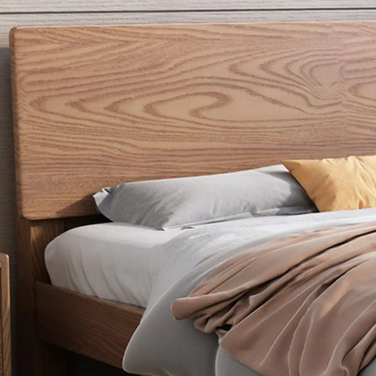 Brown Queen Wood Solid Color Panel Bed with Headboard Image - 4