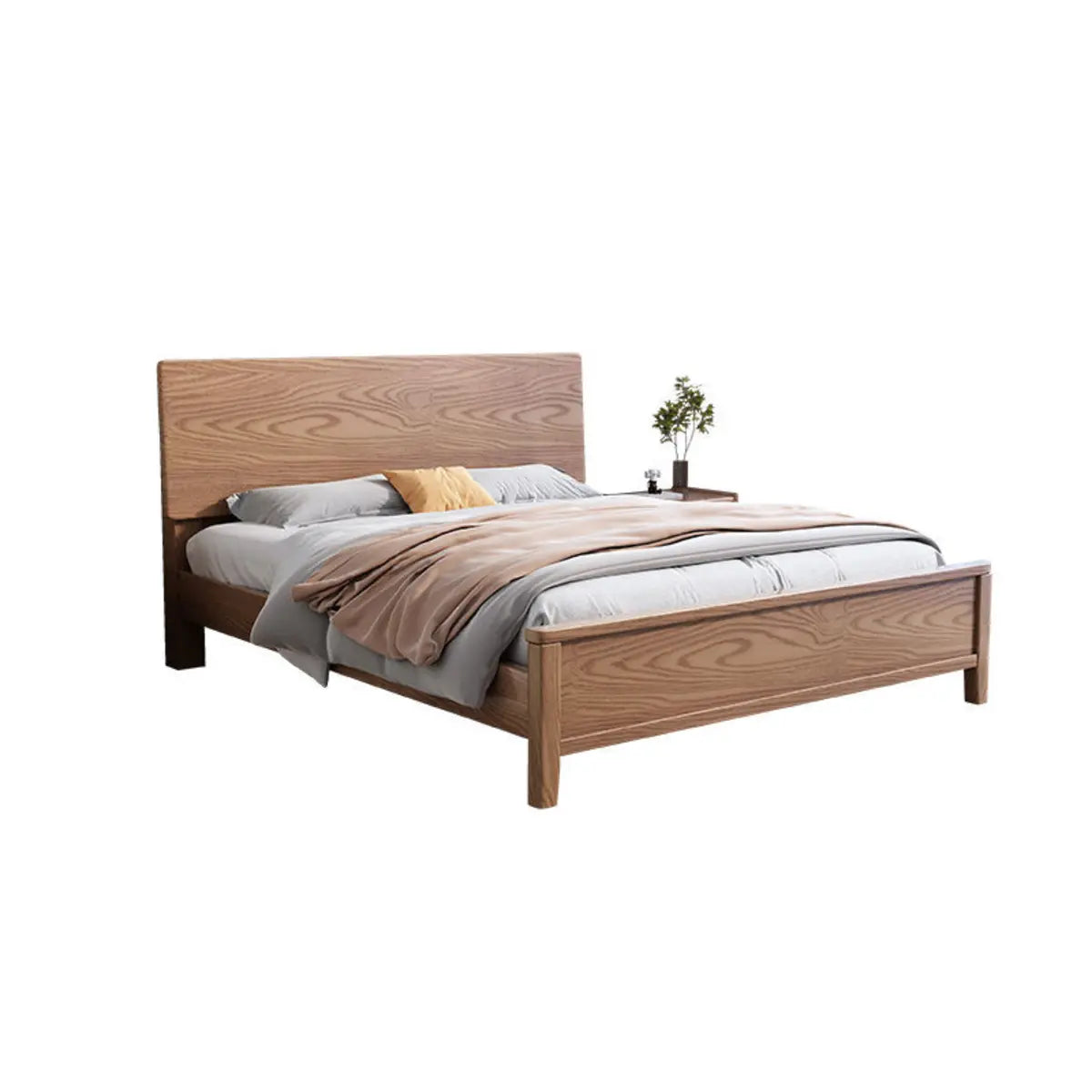 Brown Queen Wood Solid Color Panel Bed with Headboard Image - 5