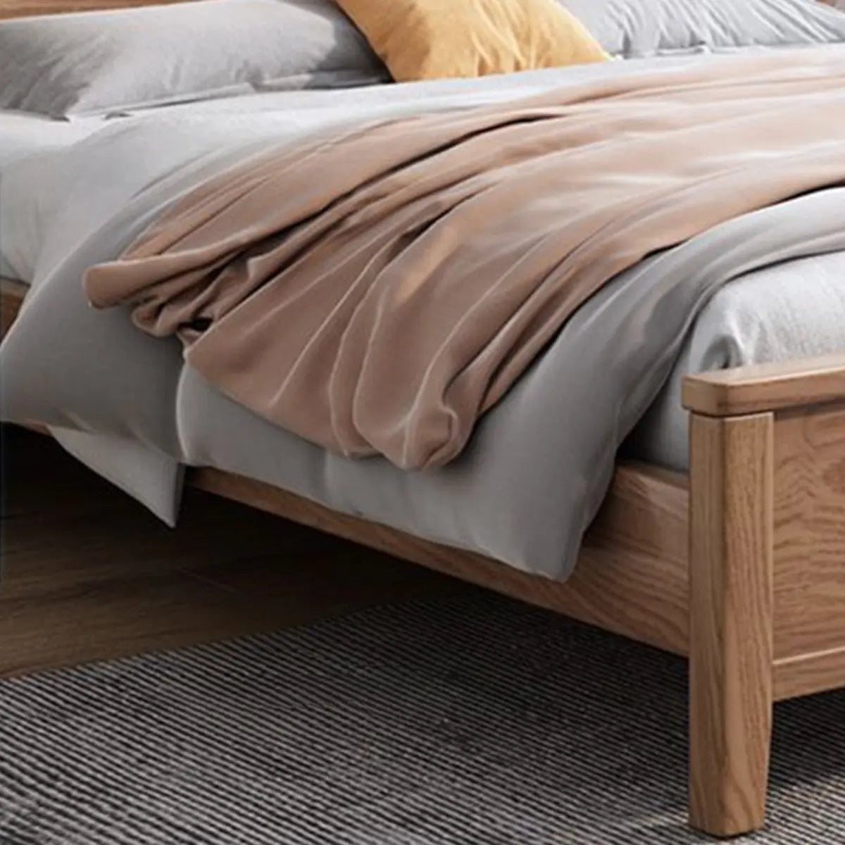 Brown Queen Wood Solid Color Panel Bed with Headboard Image - 6