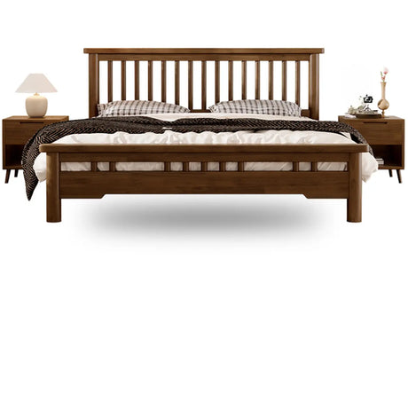 Brown Queen Wooden Headboard Frame Slat Bed with Legs Image - 2