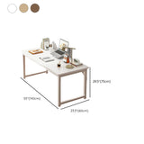 Brown Rectangle Butcher Block H-Shape Writing Desk Image - 43