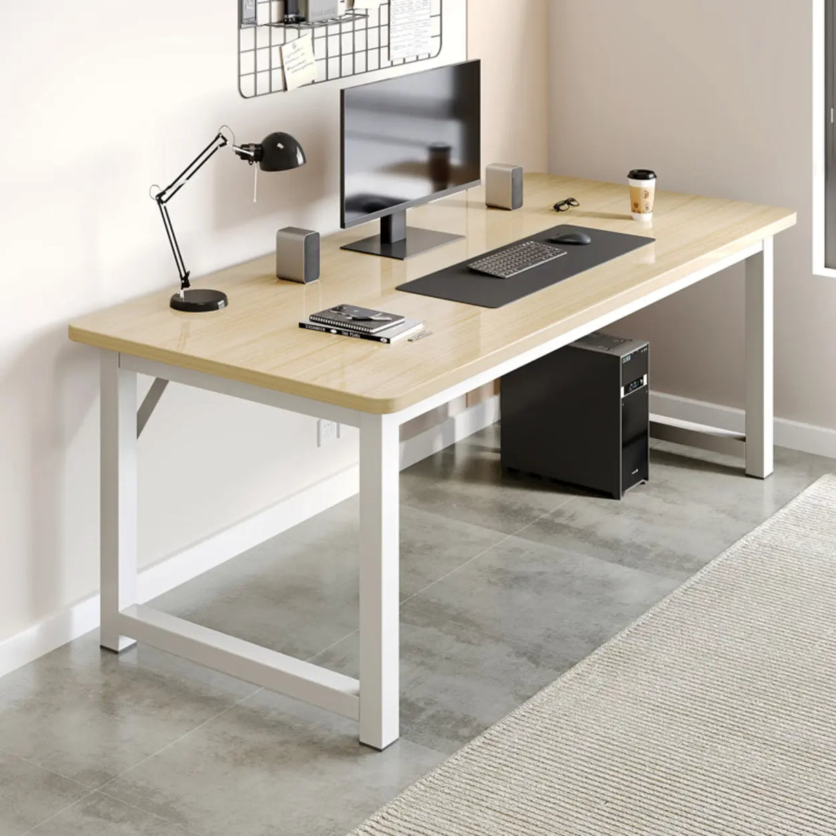 Brown Rectangle Butcher Block H-Shape Writing Desk Image - 6