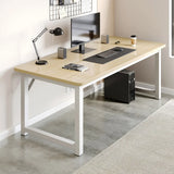 Brown Rectangle Butcher Block H-Shape Writing Desk Image - 6