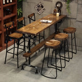 Brown Rectangle Distressed Wood Bar Table With Footrest Image - 1