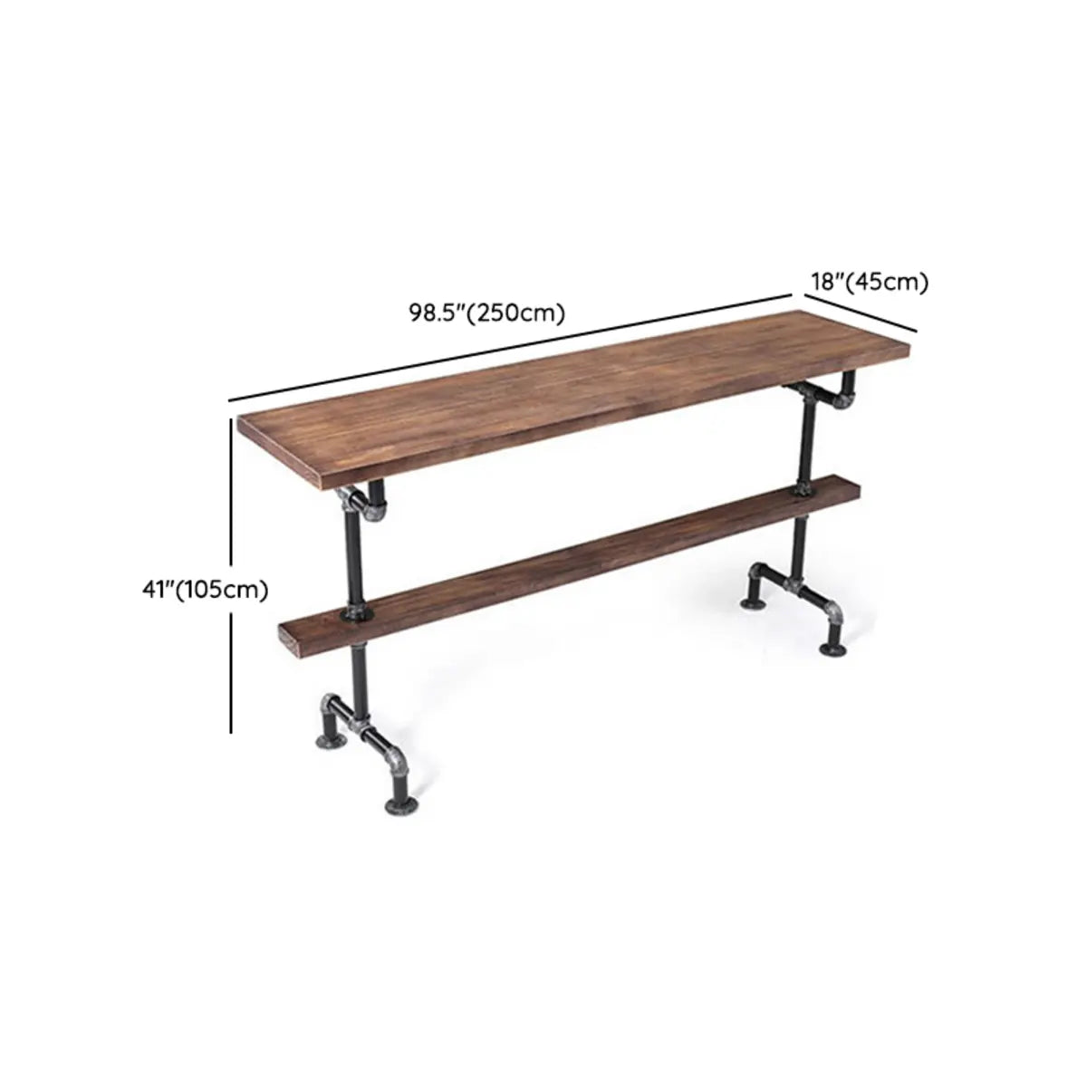 Brown Rectangle Distressed Wood Bar Table With Footrest Image - 15