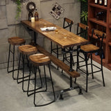 Brown Rectangle Distressed Wood Bar Table With Footrest Image - 3