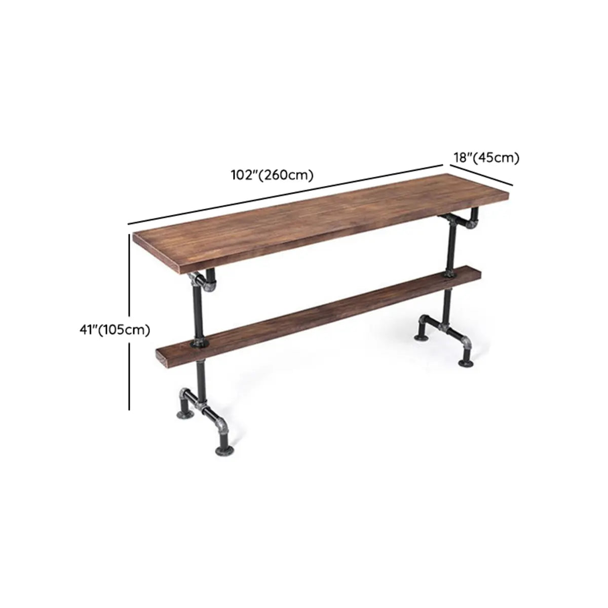 Brown Rectangle Distressed Wood Bar Table With Footrest Image - 16