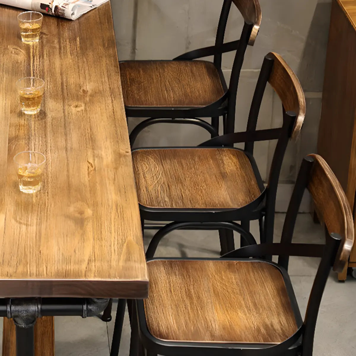 Brown Rectangle Distressed Wood Bar Table With Footrest Image - 5