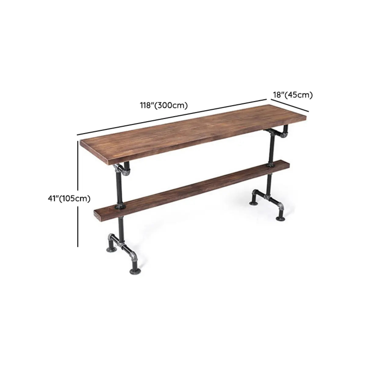 Brown Rectangle Distressed Wood Bar Table With Footrest Image - 18