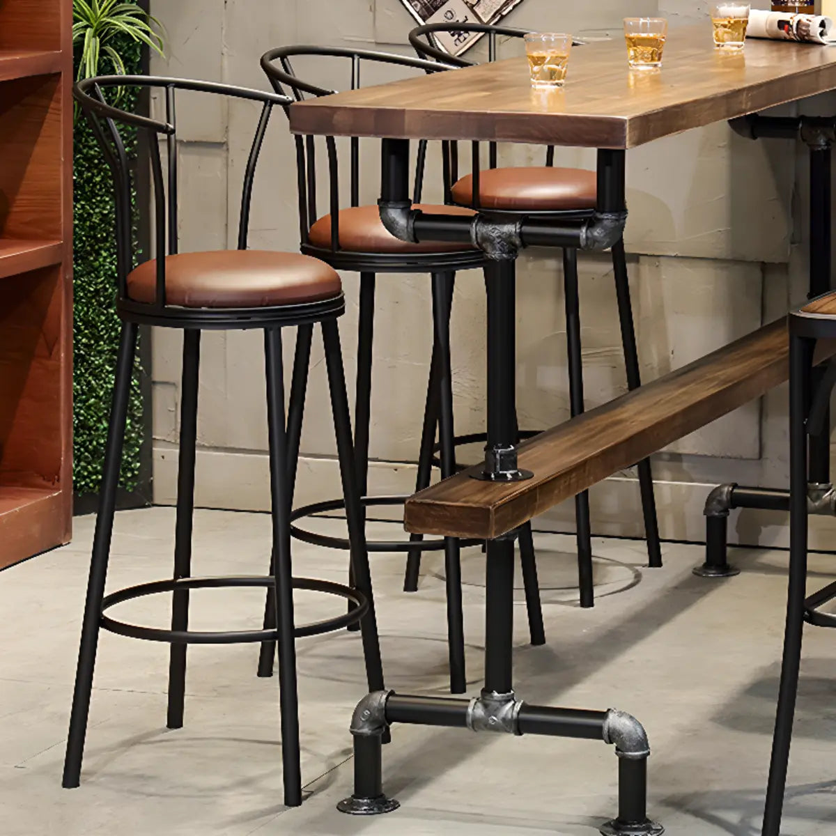 Brown Rectangle Distressed Wood Bar Table With Footrest Image - 6