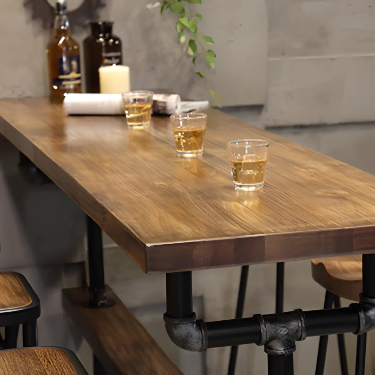 Brown Rectangle Distressed Wood Bar Table With Footrest Image - 8
