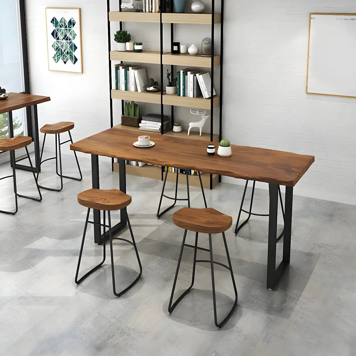 Brown Rectangle Pine Wood Large Tall Bar Table Image - 11