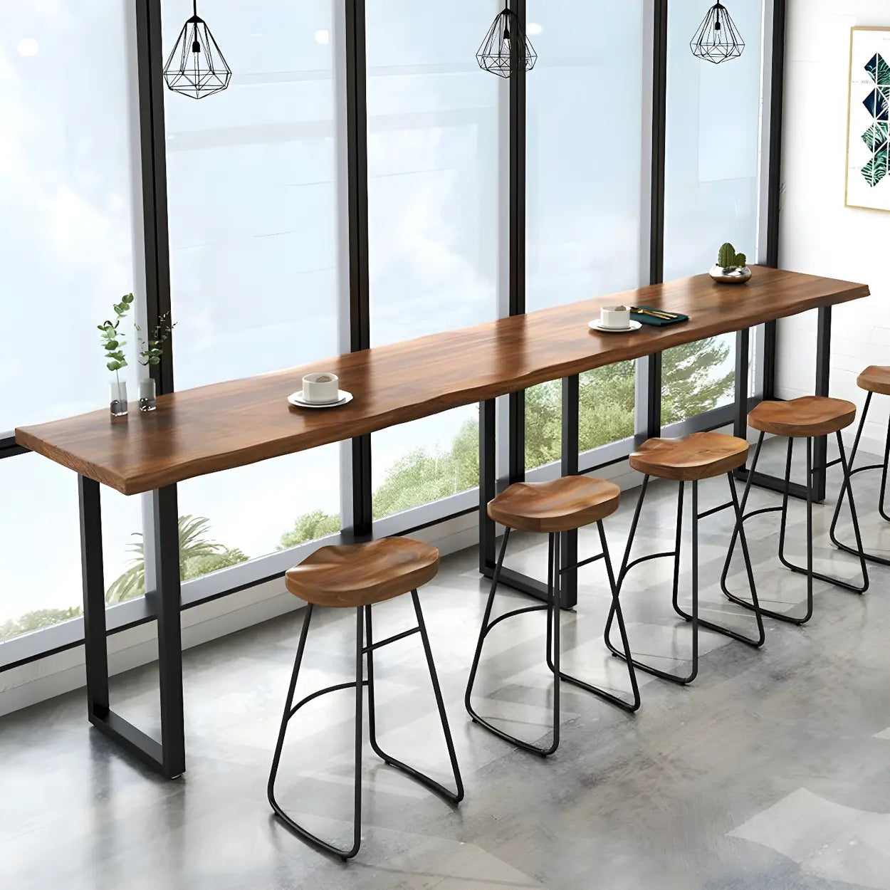 Brown Rectangle Pine Wood Large Tall Bar Table Image - 4
