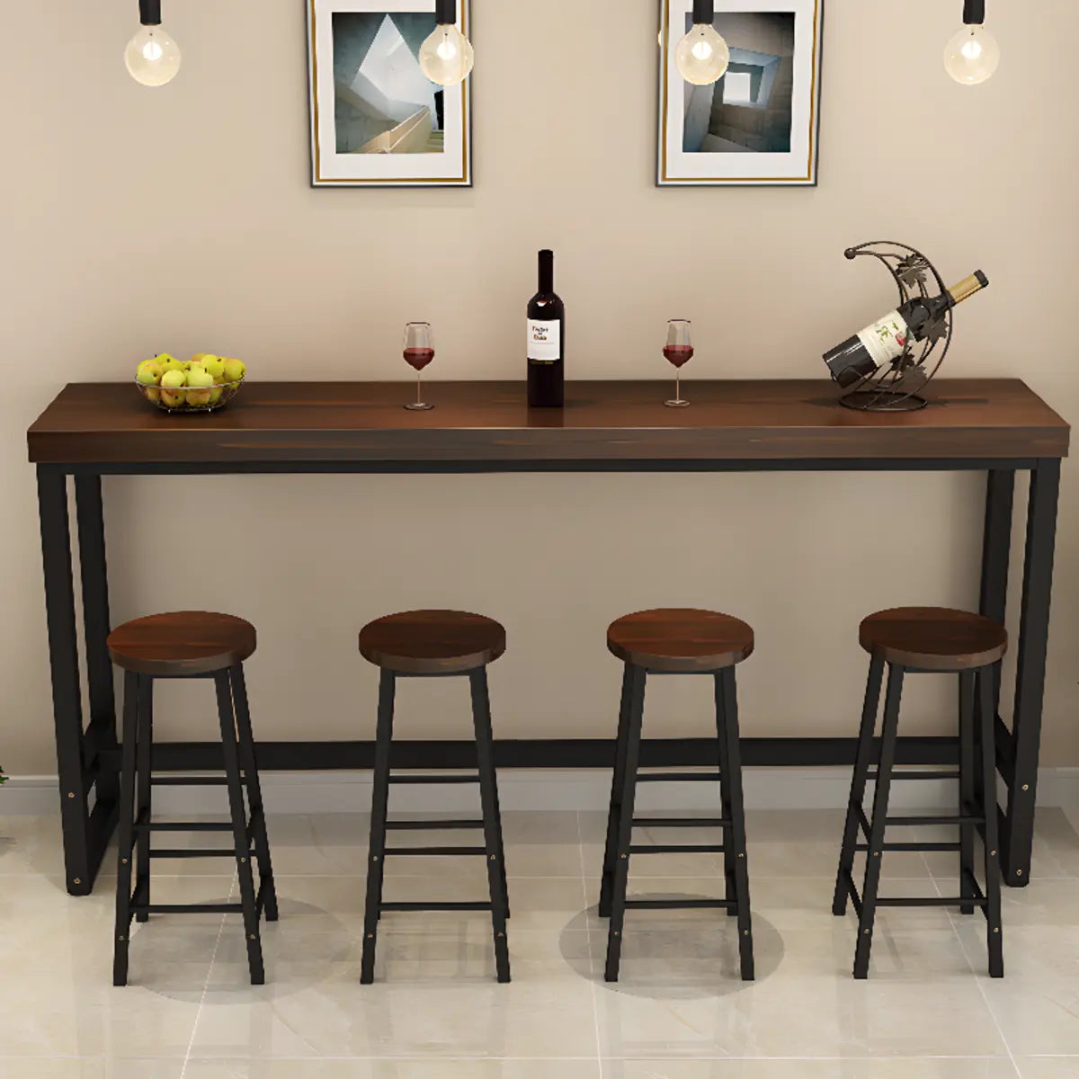 Brown Rectangle Wood Entertaining Bar Table With Footrest Image - 1