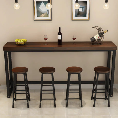 Brown Rectangle Wood Entertaining Bar Table With Footrest Image - 1