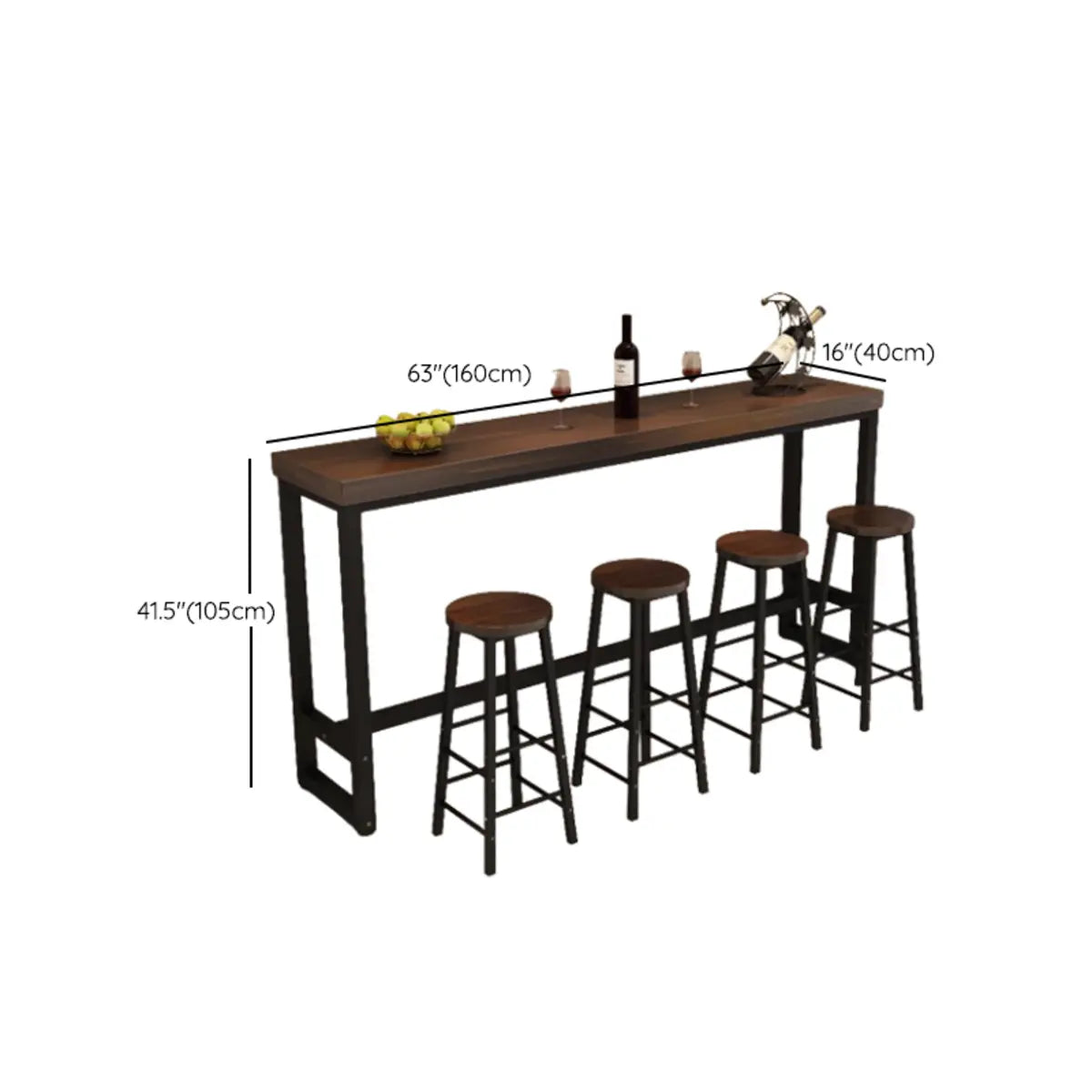 Brown Rectangle Wood Entertaining Bar Table With Footrest Image - 12