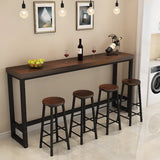 Brown Rectangle Wood Entertaining Bar Table With Footrest Image - 2