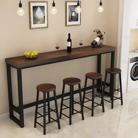 Brown Rectangle Wood Entertaining Bar Table With Footrest Image - 2
