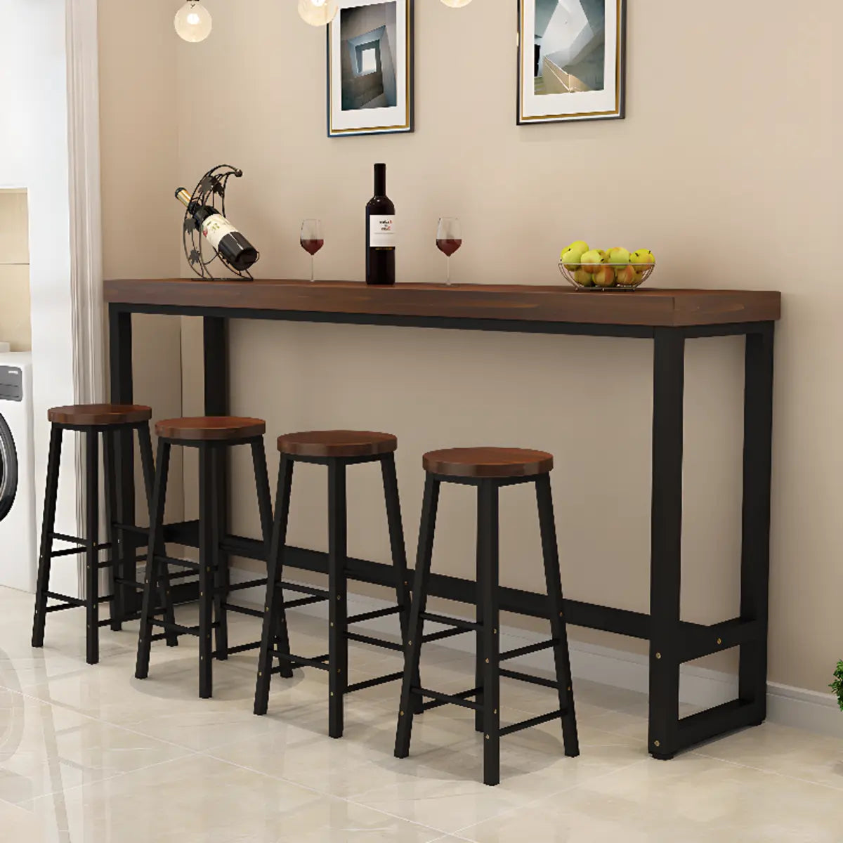 Brown Rectangle Wood Entertaining Bar Table With Footrest Image - 3