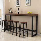 Brown Rectangle Wood Entertaining Bar Table With Footrest Image - 3