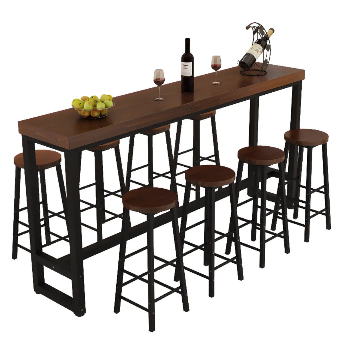 Brown Rectangle Wood Entertaining Bar Table With Footrest Image - 5