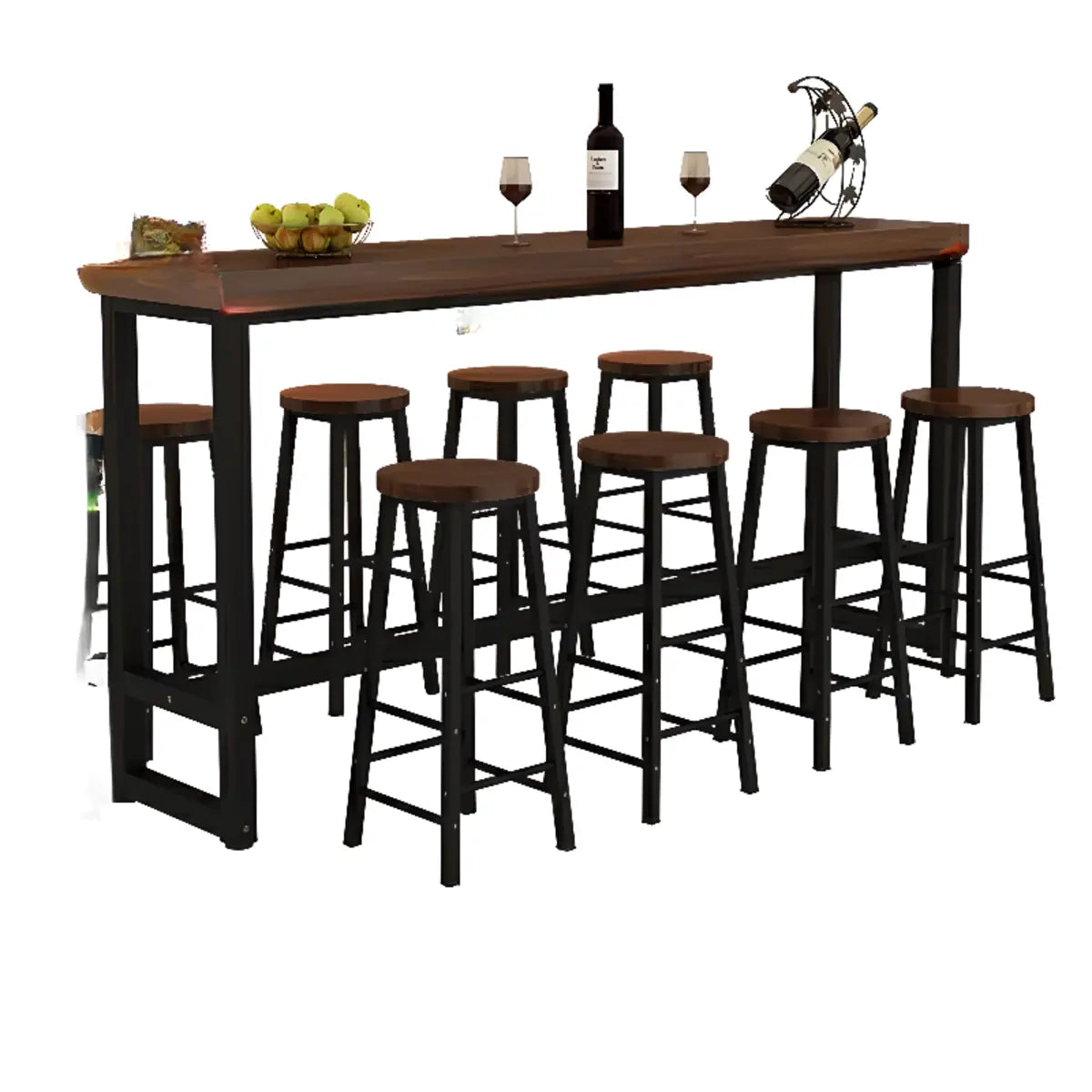 Brown Rectangle Wood Entertaining Bar Table With Footrest Image - 6