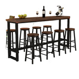 Brown Rectangle Wood Entertaining Bar Table With Footrest Image - 6