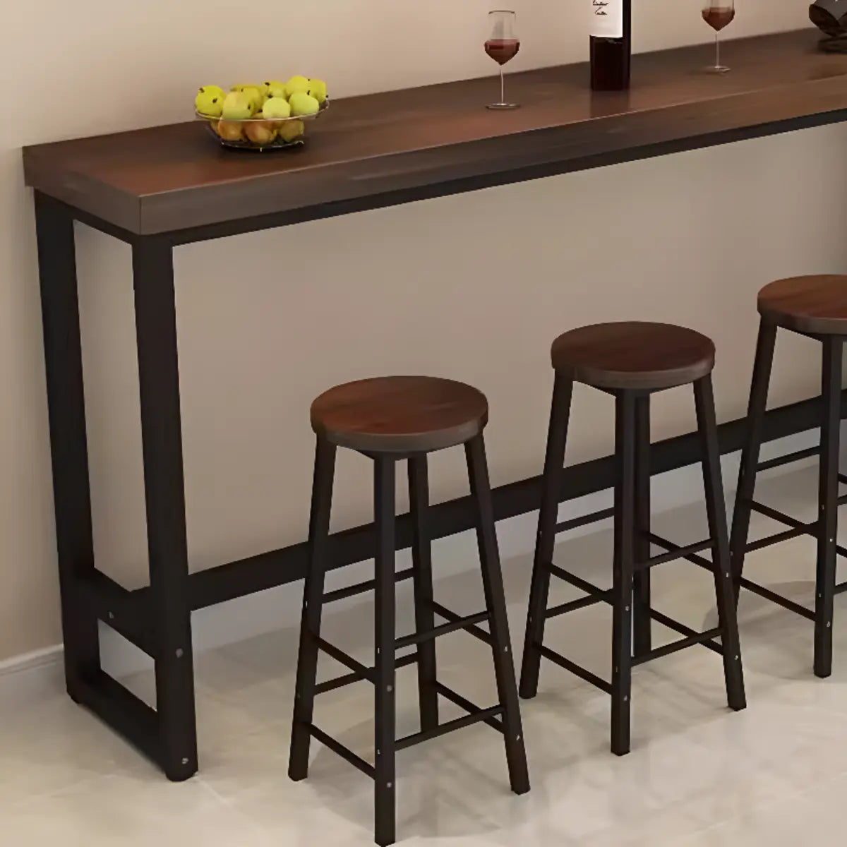 Brown Rectangle Wood Entertaining Bar Table With Footrest Image - 7