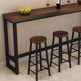 Brown Rectangle Wood Entertaining Bar Table With Footrest Image - 7