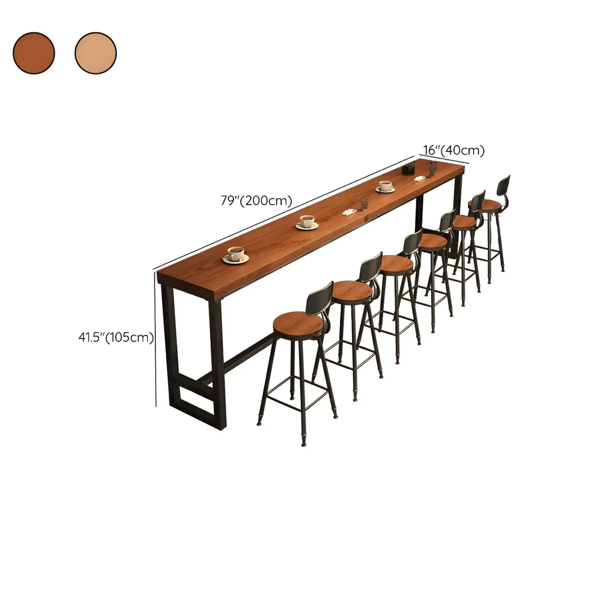 Brown Rectangle Wood Large Bar Table with Metal Legs Image - 17