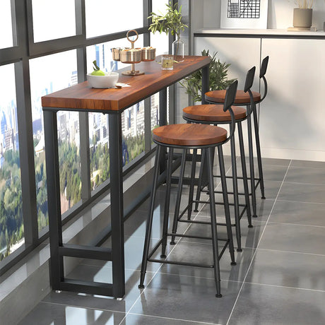 Brown Rectangle Wood Medium Bar Table With Footrest Image - 1