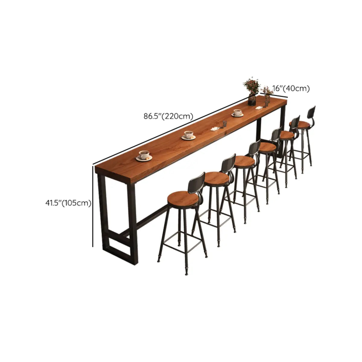 Brown Rectangular Long Wood Large Dining Bar Table Image - 12