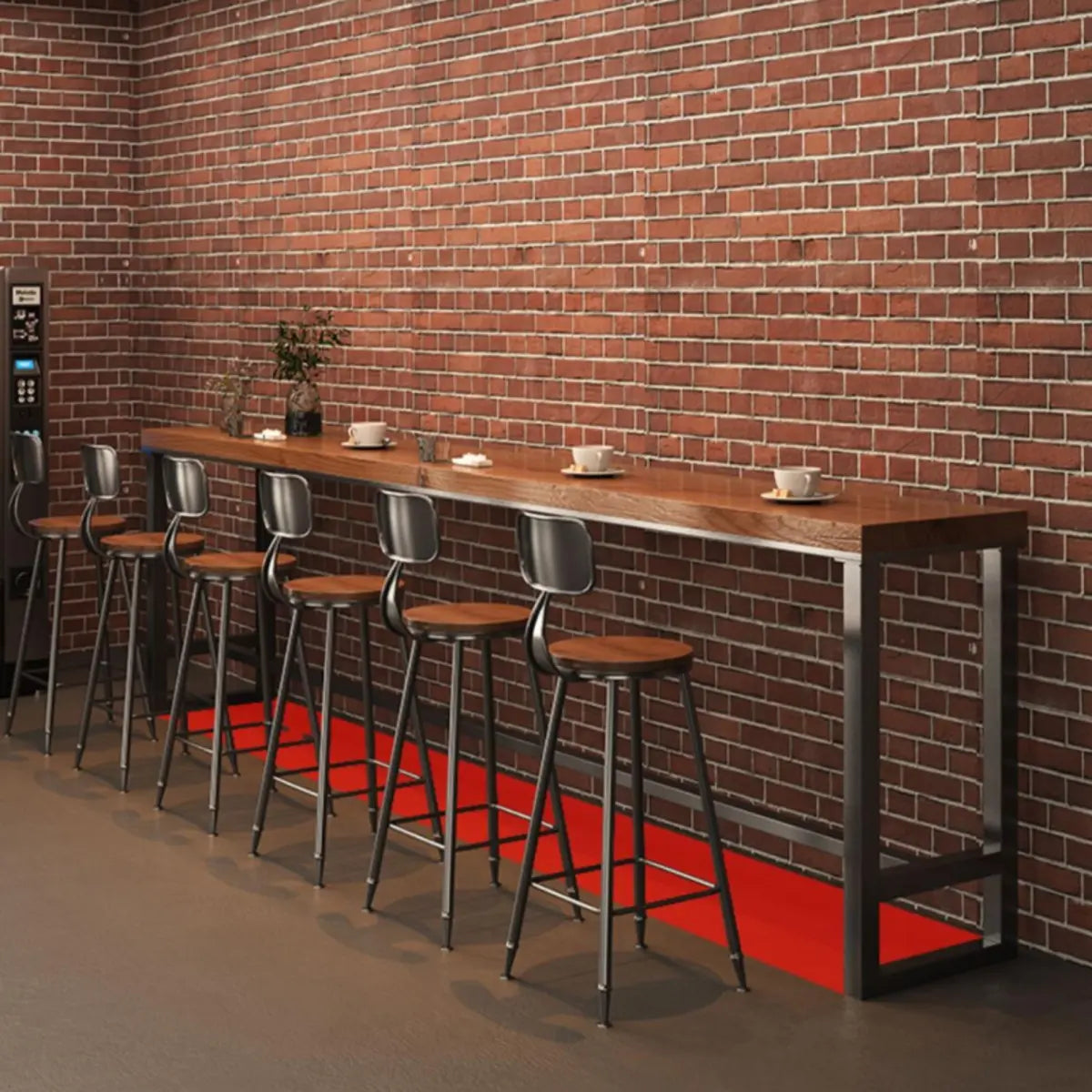 Brown Rectangular Long Wood Large Dining Bar Table Image - 5