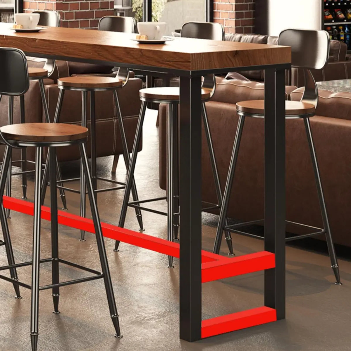Brown Rectangular Long Wood Large Dining Bar Table Image - 6